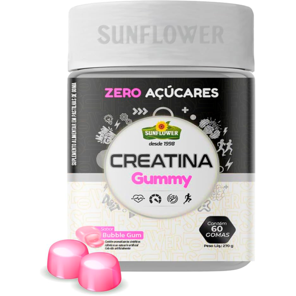 Creatina em gomas Sunflower Bubble Gum - ZERO Açúcar